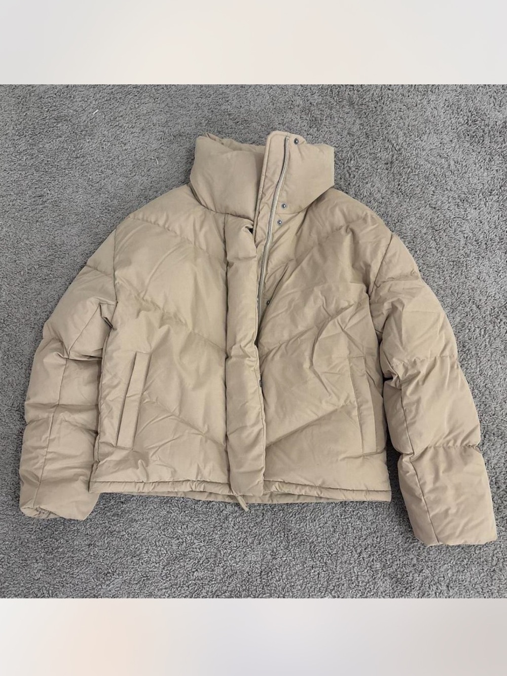 NWT Aritzia Wilfred Oxford Tan Cloud Puff Puffer Jacket size X-Small 700+ fill - Picture 2 of 4